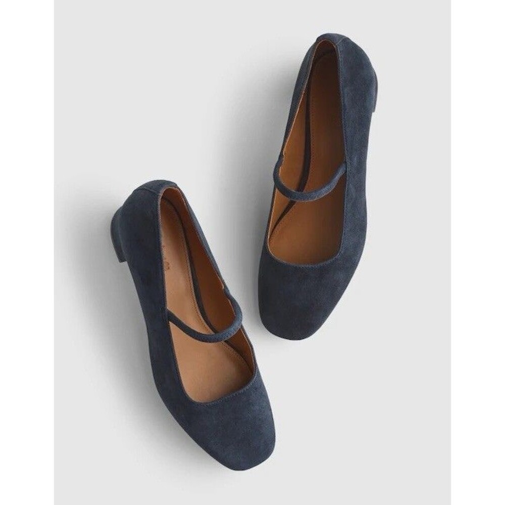 Madewell Suede Leather The Greta Pump Block Heels Juniper Berry Navy Blue Shoe 7
